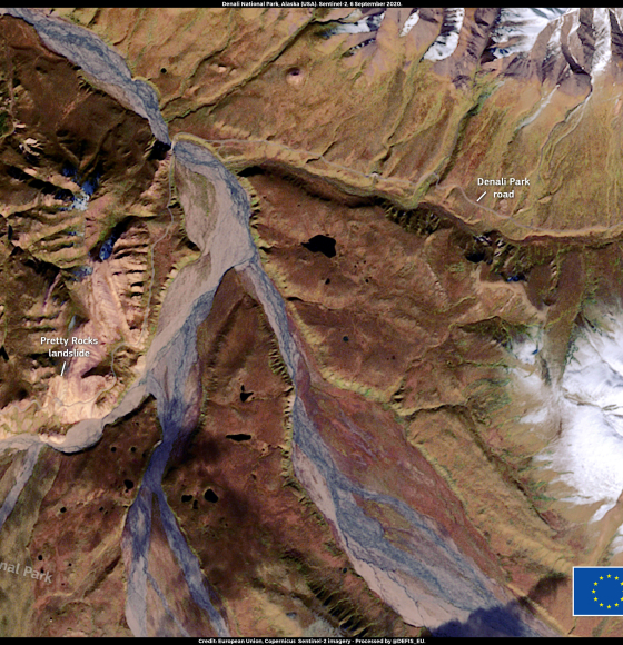 Permafrost melting causes a landslide in Alaska’s Denali National Park