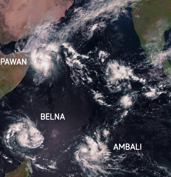 Pawan, Belna and Ambali, three unusual cyclones in the Indian Ocean