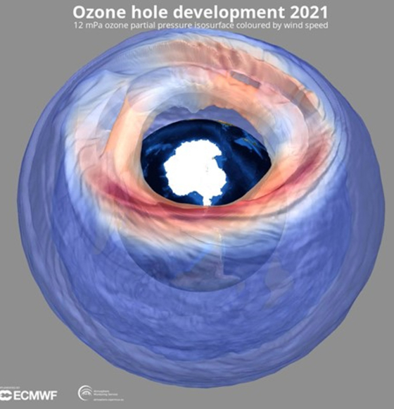 The 2021 Antarctic ozone hole in context