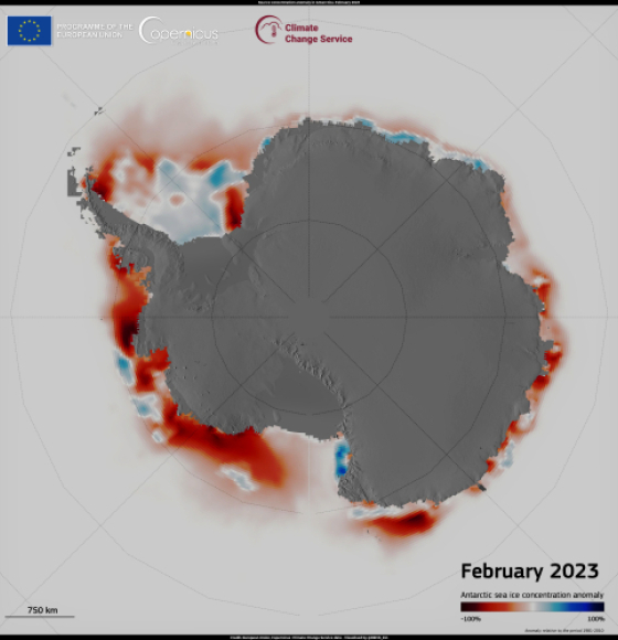 Antarctic sea ice reaches record low in February 2023