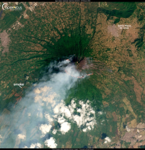 Wildfires around the Agua Volcano in Guatemala
