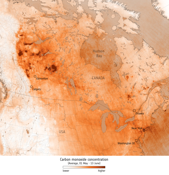 Carbon monoxide from fires in Canada