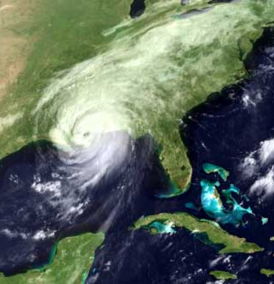 De orkaan Katrina houdt lelijk huis in de Golf van Mexico