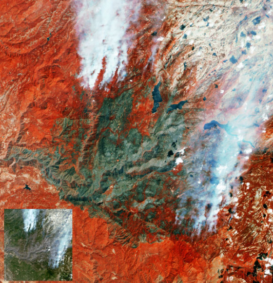 Spot-6 legt de bosbranden in Yosemite National Park vast
