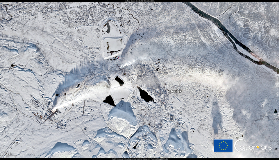 This image, taken on 13 October 2021, shows the city of Norilsk on the Taymyr Peninsula in Siberia. Click here to view at full resolution. 