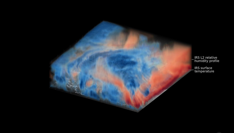 Meteosat Third Generation combines observations of clouds, lightning, temperature, humidity, wind and precipitation to reveal how weather systems develop throughout the atmosphere and evolve over time. Image: EUMETSAT