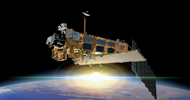 An artist’s impression of the Earth-observing Envisat satellite, which launched on 1 March 2002 onboard an Ariane 5 rocket from ESA’s Spaceport in French Guiana