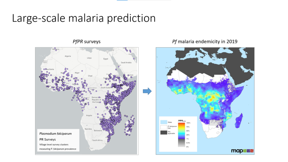 Malaria hotspots, identified based on data derived from surveys coupled with EO data on climate variables influencing vector-borne diseases (REACT project)