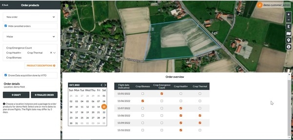 The MAPEO platform offers a simple module to order drone flights and products.