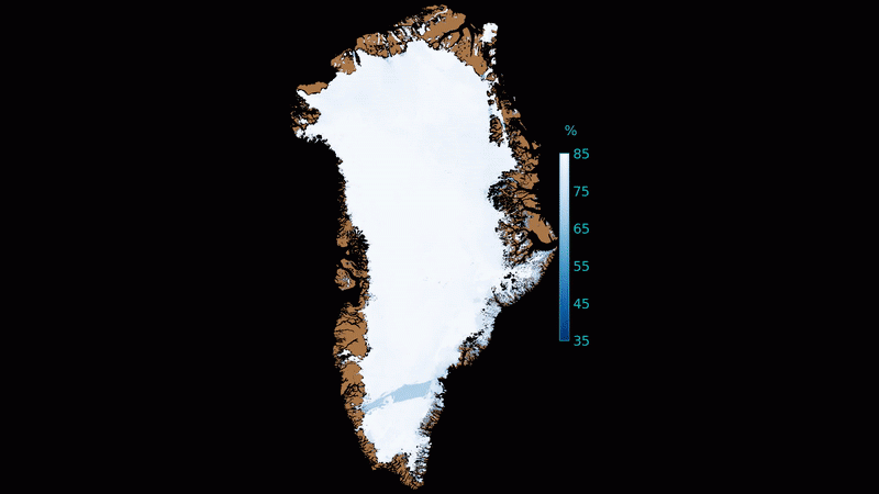 Abrupt Greenland ice sheet darkening, July 2023Copyright:ESA SICE project