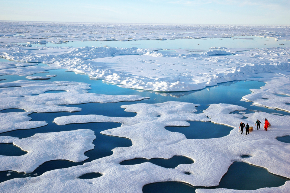Scientists note that this breakup of ice in the Canada Basin of the Arctic is a result of global warming. Photo made from the U.S. Coast Guard Icebreaker Healy. UPI/Jeremy Potter/NOAA 