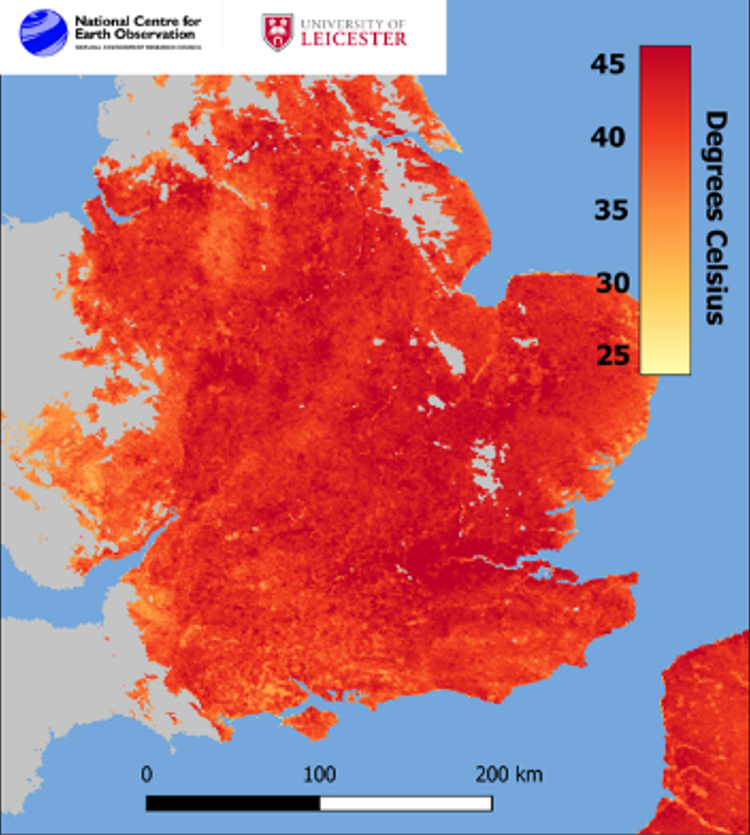 Copernicus Sentinel-3 reveals record UK temperatures