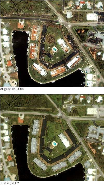 Fragments d'images de la ville de Punta Gorda acquises par le satellite IKONOS. Copyright Space Imaging, Inc.