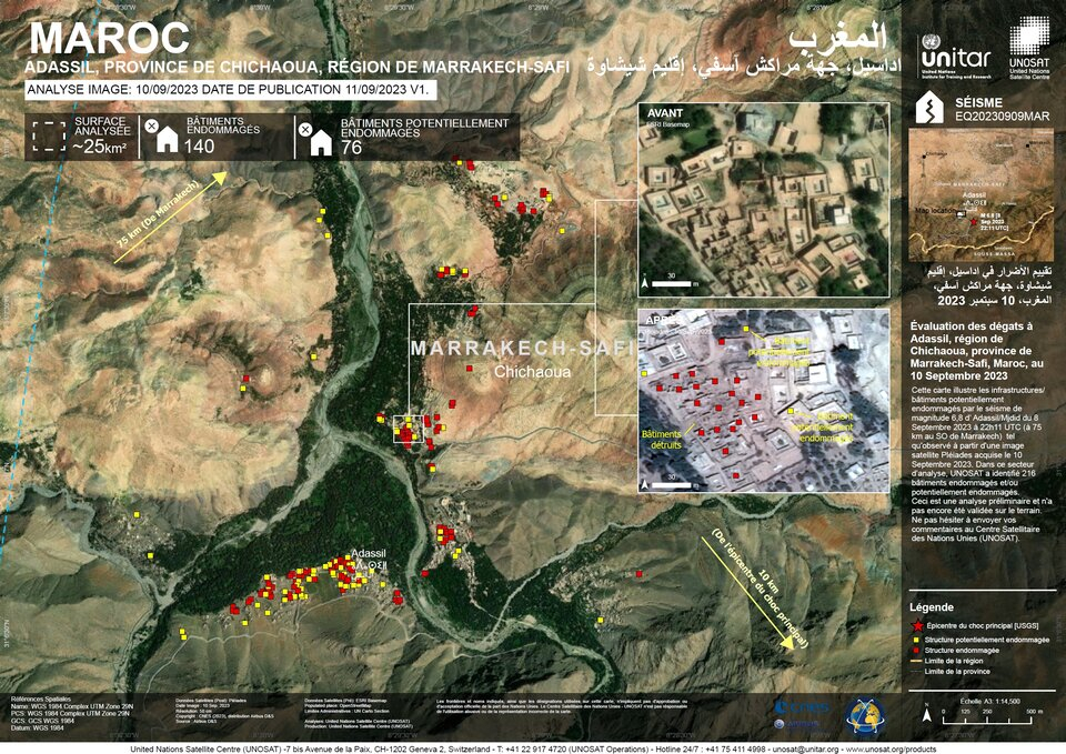 Morocco earthquake damage assessment map from the UNOSAT team