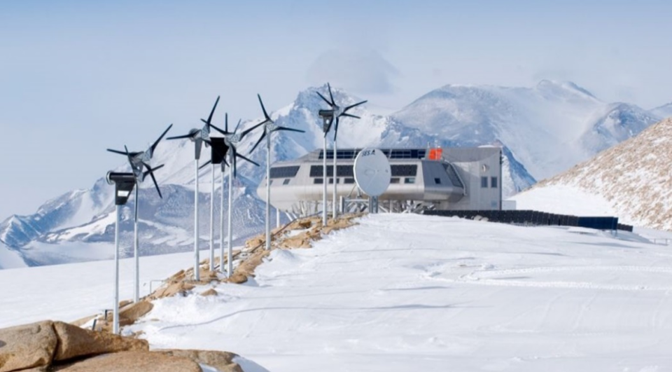 This image captures the Princess Elisabeth Antarctica, a Belgian Antarctic research station, which is situated in the Sør Rondane mountains in the east of the continent.