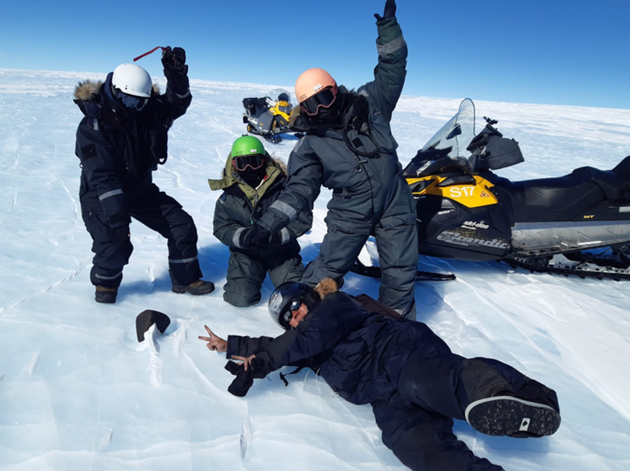 The meteorite team at PEA discover a large space rock after a snowmobile expedition to the search zone.