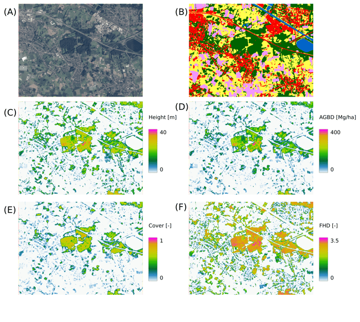 Example of forest structure estimations over a forest-urban-grassland mosaic in Flanders (near Antwerp)